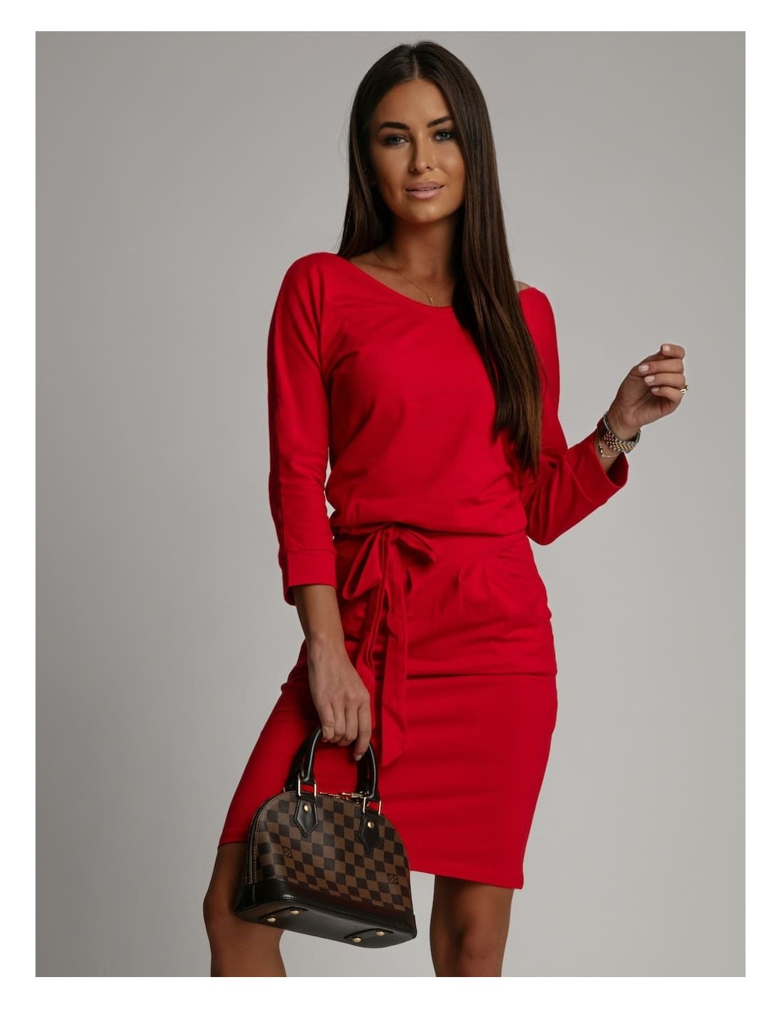 Rotes Kleid mit Bindegürtel 9729 – Online-Shop – Boutique